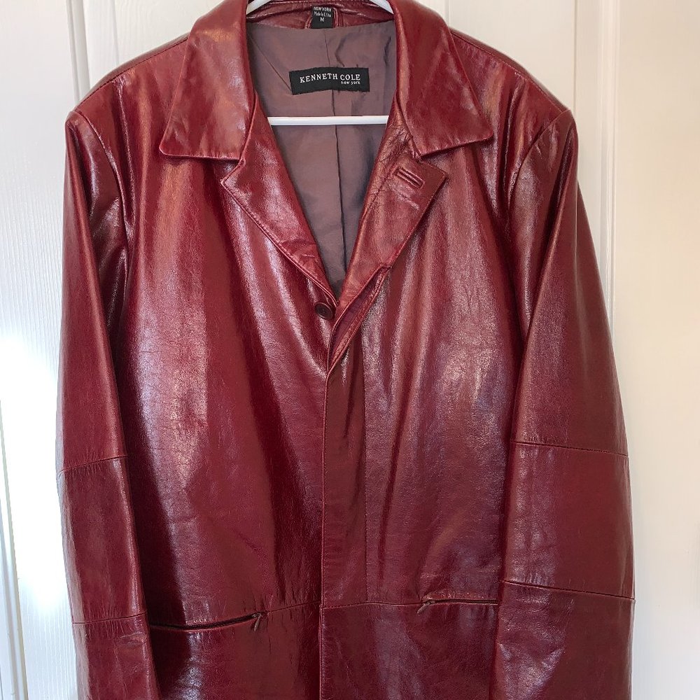 KENNETH COLE NEW YORK Ox Blood Red 'SLEEK' Leather Jacket Retail $450